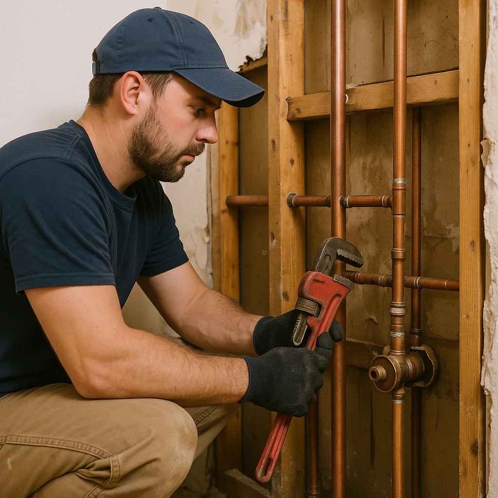 Professional plumber at work